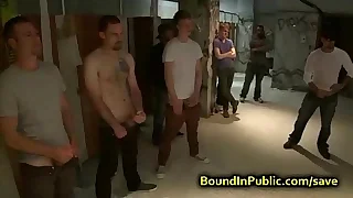 Bound gay anal gangbanged relative to suspension